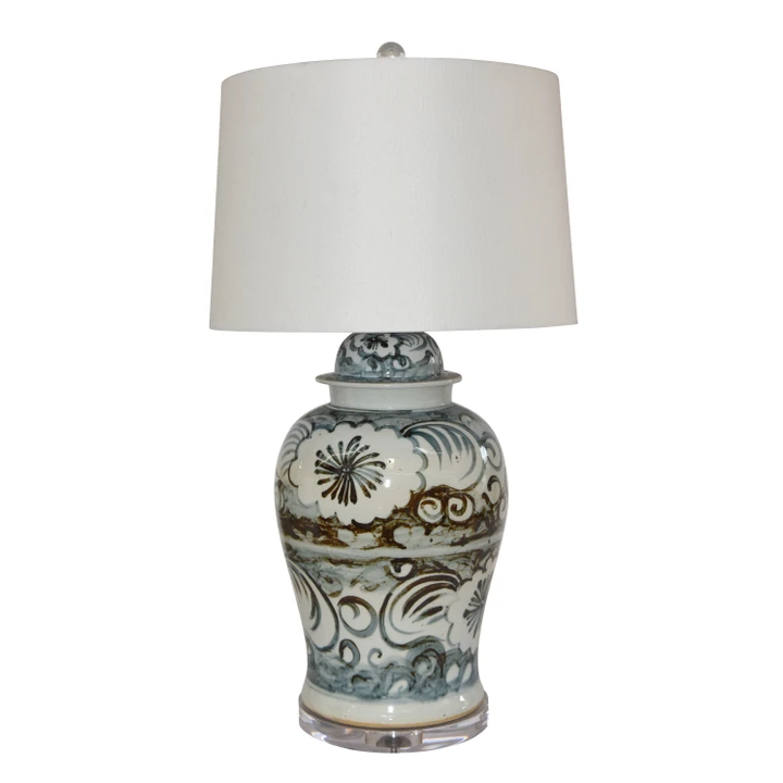 Blue And White Sea Flower Porcelain Temple Jar Lamp