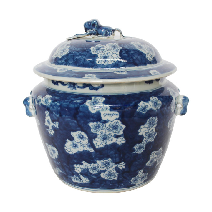 Blue And White Porcelain Plum Petal Medallion Rice Jar