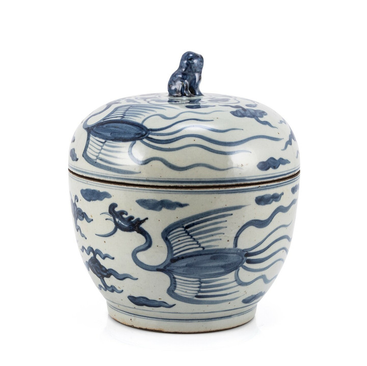 Blue And White Phoenix Lidded Jar