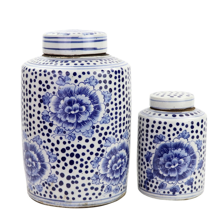 Blue And White Mini Tea Jar Peony Dots - 2 Sizes