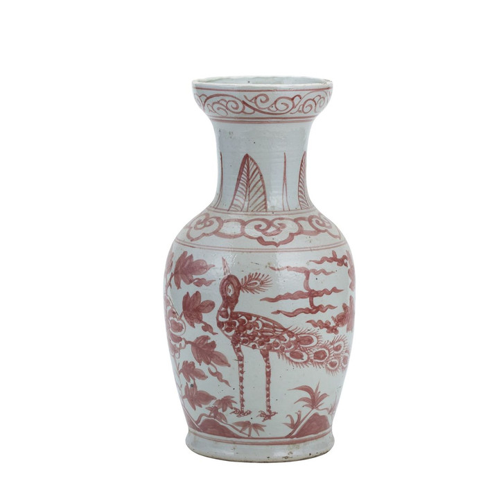 Coral Red Bird Vase With Dish-shaped Mouth Small