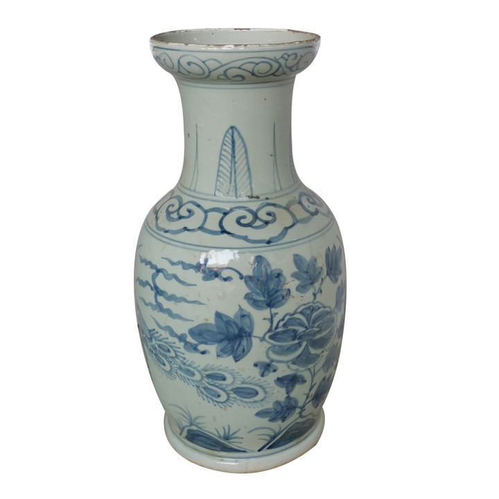 Blue And White Bird Vase With Dish-shaped Mouth