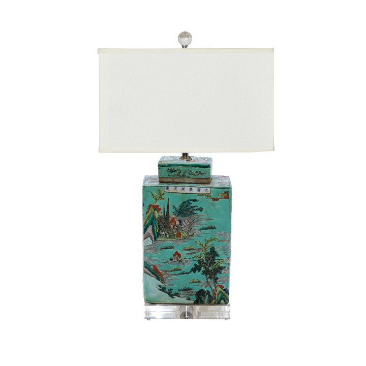 Lamp Green Square Tea Jar Landscape