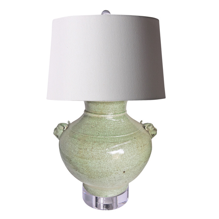 Lion Handle Celadon Crackle Jar Lamp