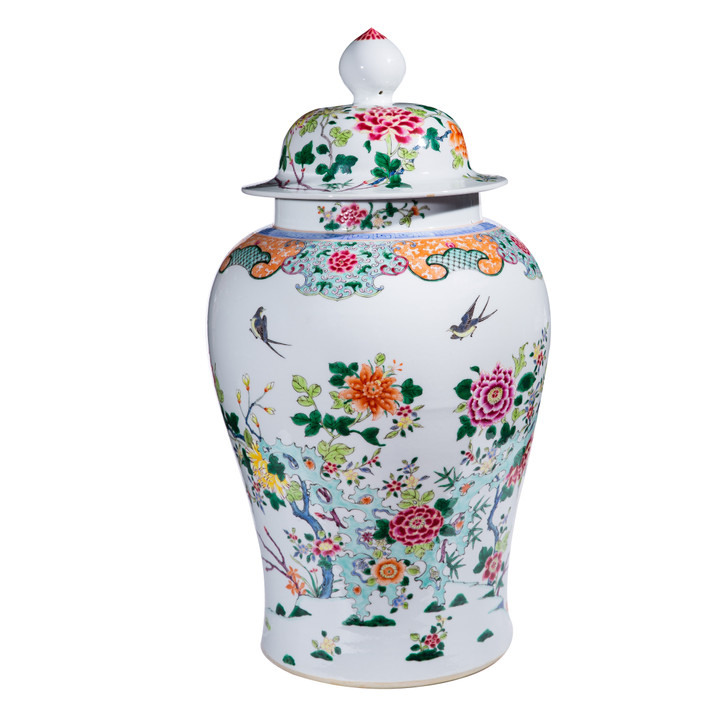 Chinoiserie Floral Temple Jar Multi-Colored Large