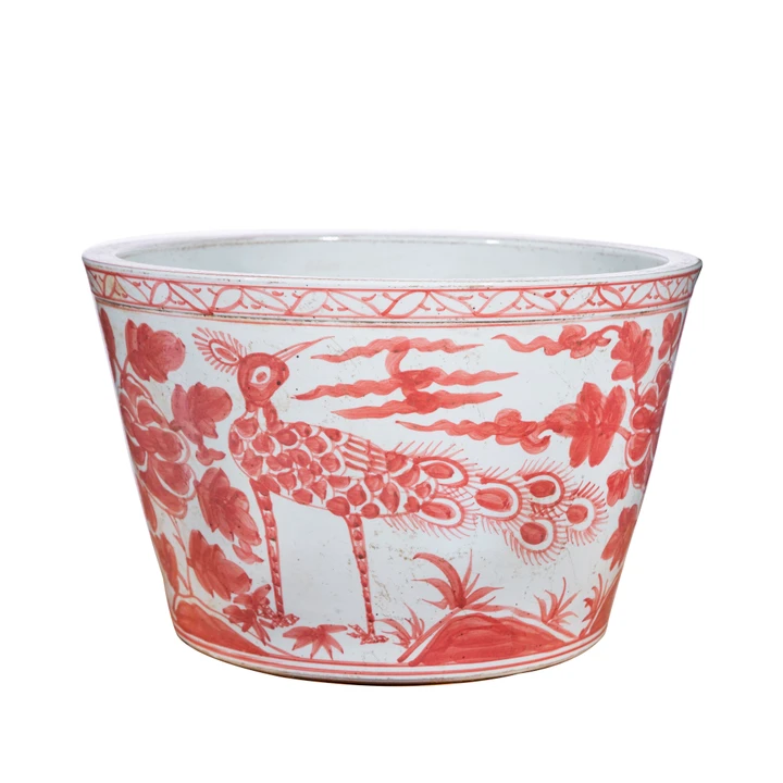 Coral Red Bird Basin Planter