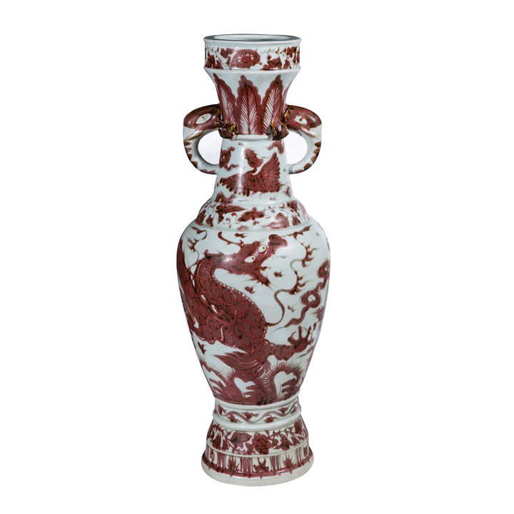 Copper Red Dragon Vase Elephant Nose Handle