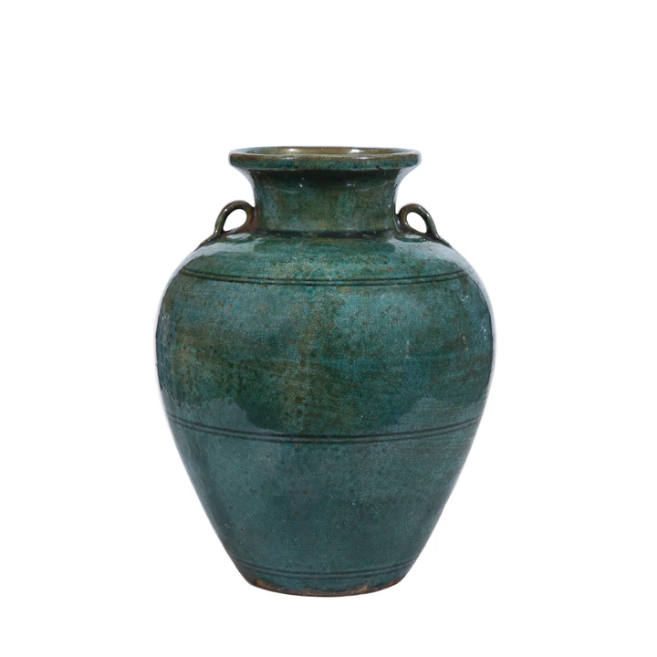 Speckled Green Double Ear Greek Jar