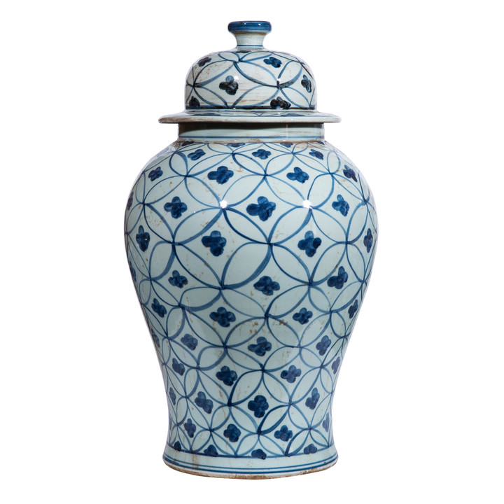 Blue & White Coin Flower Temple Jar - 2 Sizes