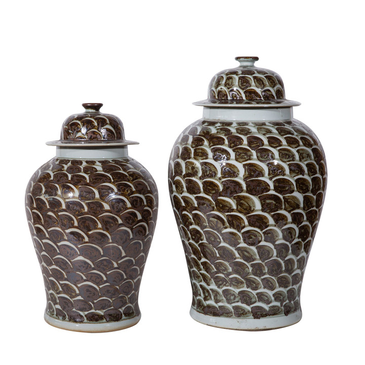 Rusty Brown Fish Scale Temple Jar Large