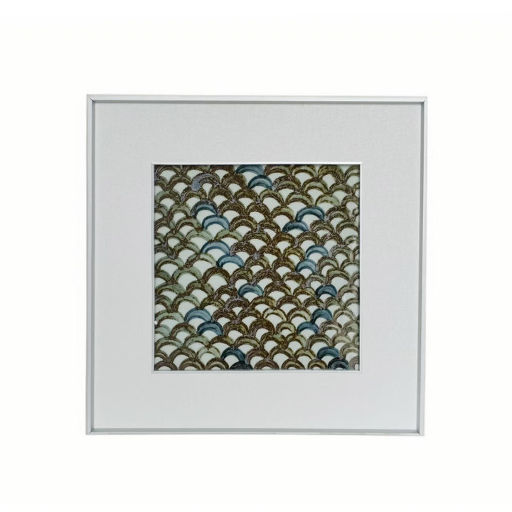 Handpainted Blue & White Porcelain Tile Aluminum Frame Dragon Scales