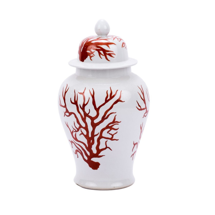 Red Cora Porcelain Temple Jar
