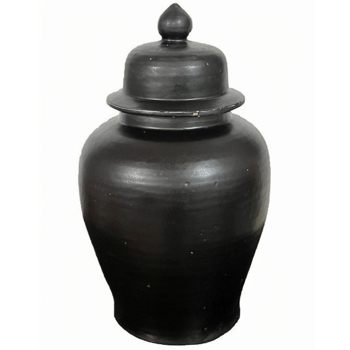 Matte Black Hans Porcelain Temple Jar Large