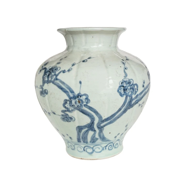 Barclay Butera Couture Blue & White.. Porcelain Fluted Jar Cherry Blossom
