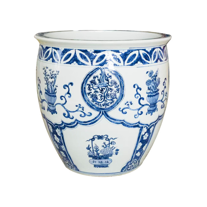 Blue & White Chinoiserie Foral Design.. Porcelain Planter Small