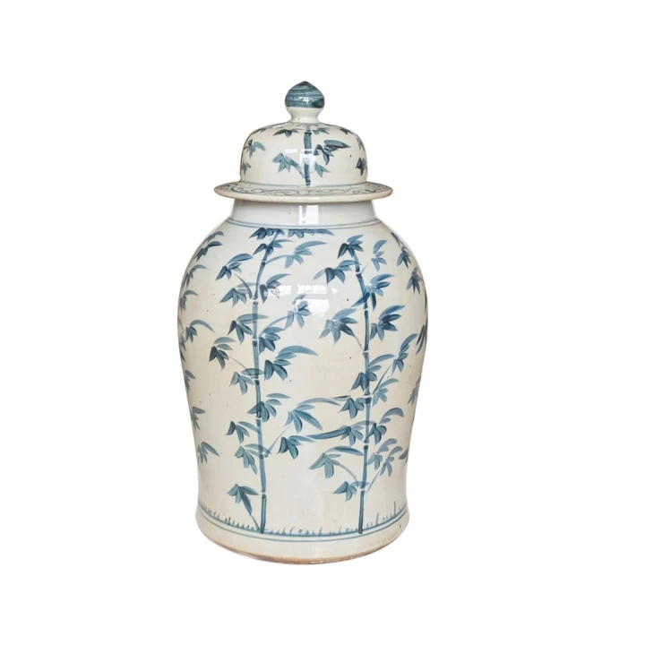 Barclay Butera Couture Graceful Bamboo Large.. Blue & White Porcelain Temple Jar