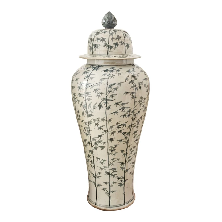 Barclay Butera Couture Graceful Bamboo XL.. Blue & White Porcelain Temple Jar