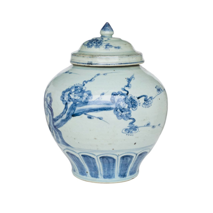 Barclay Butera Couture Blue & White.. Porcelain Lidded Jar Cherry Blossom