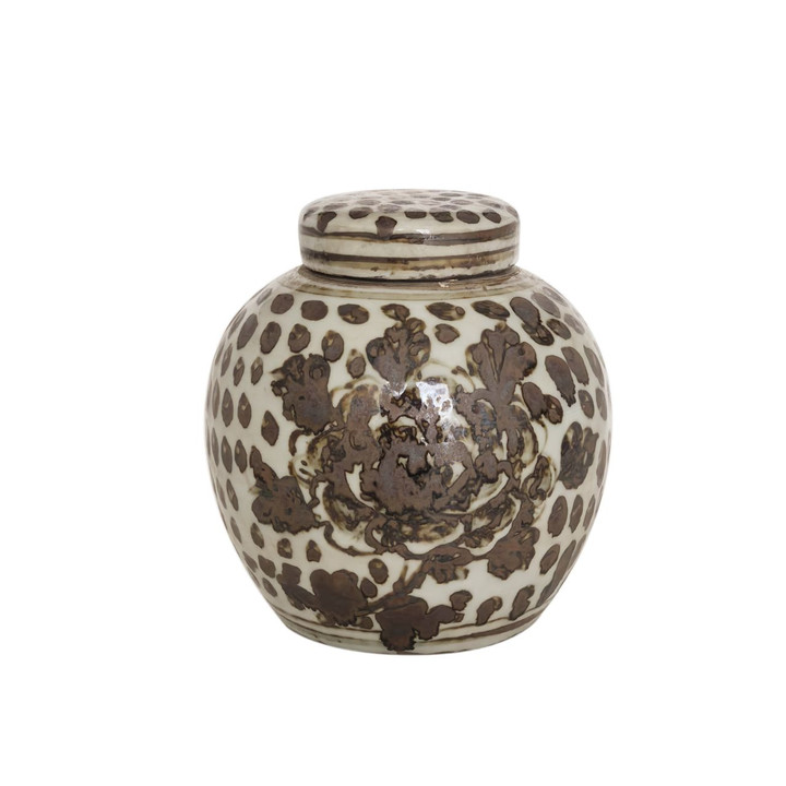 Brown & White Porcelain Mini Jar Peony Dots