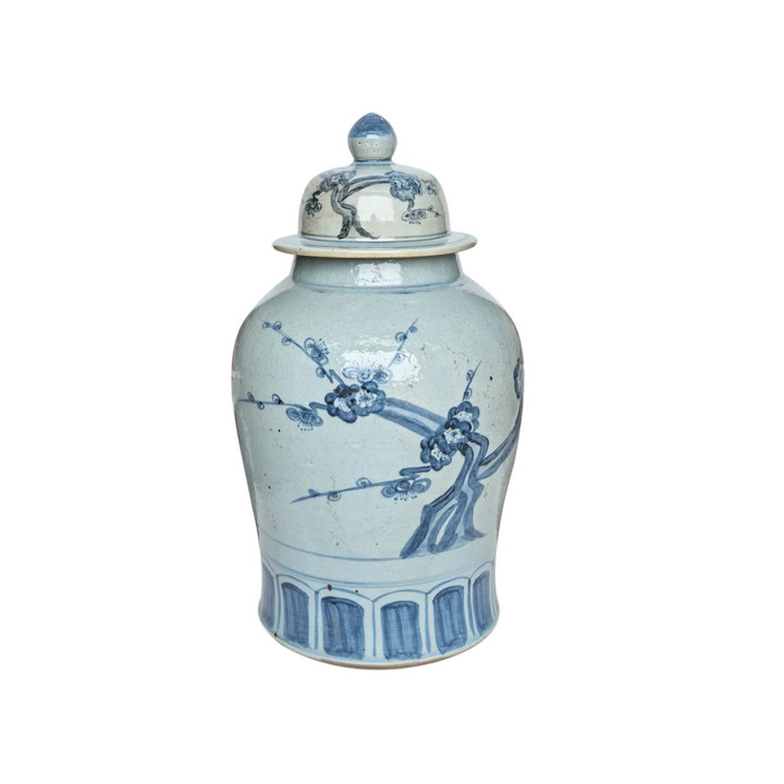 Barclay Butera Couture Blue & White.. Porcelain Temple Jar Cherry Blossom Large