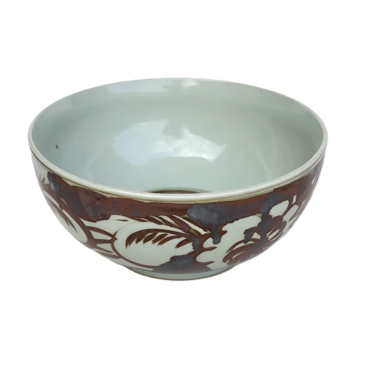 Rustic Brown Porcelain Decorative Vessel Silla Flower Motif