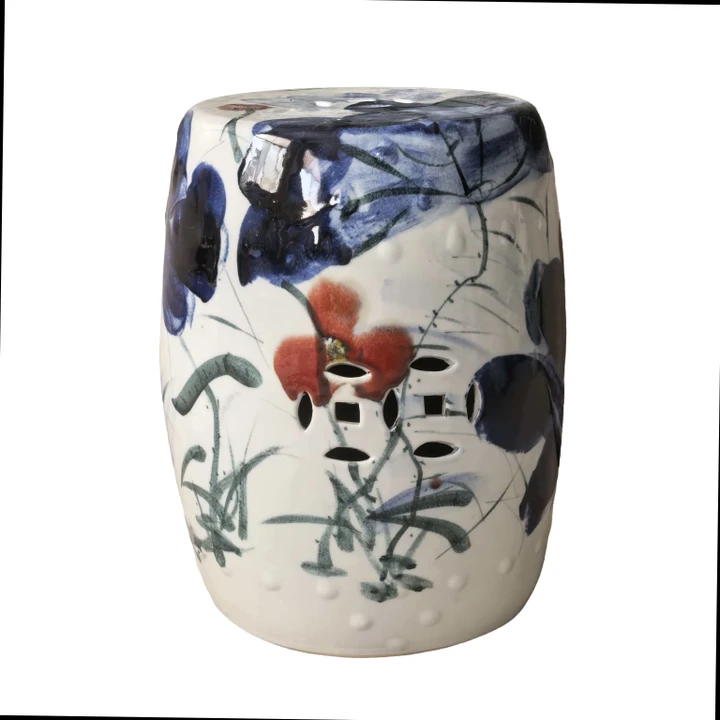 Serene Lotus Blossom Porcelain Garden Stool