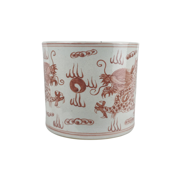 Coral Red Porcelain Orchid Pot Dragon Motif