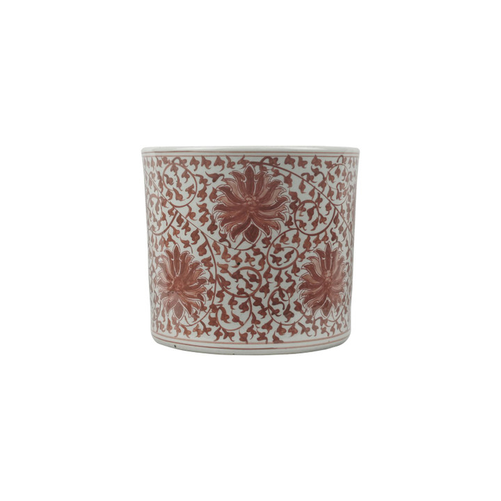 Lillian August Porcelain Orchid Pot Coral Red Twisted Lotus