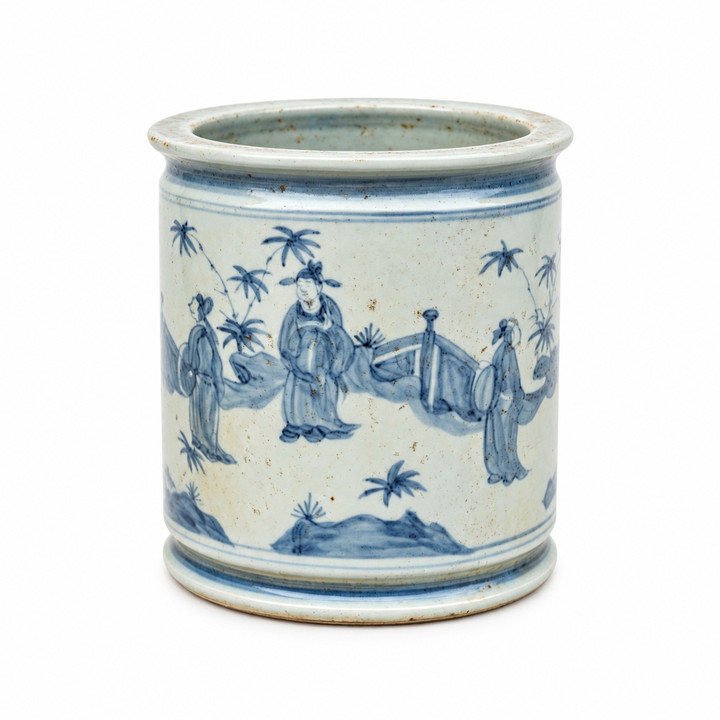 Barclay Butera Couture Blue & White Porcelain Chinoiserie Figural Motif