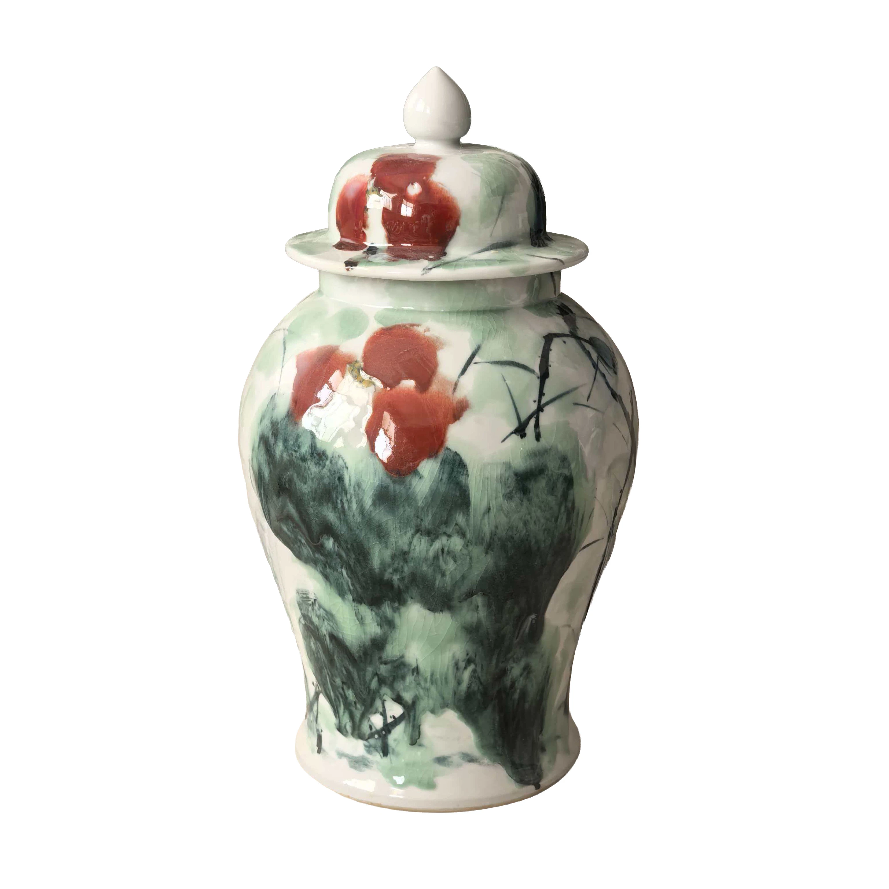 Graceful Lotus Blossom Porcelain Temple Jar Large