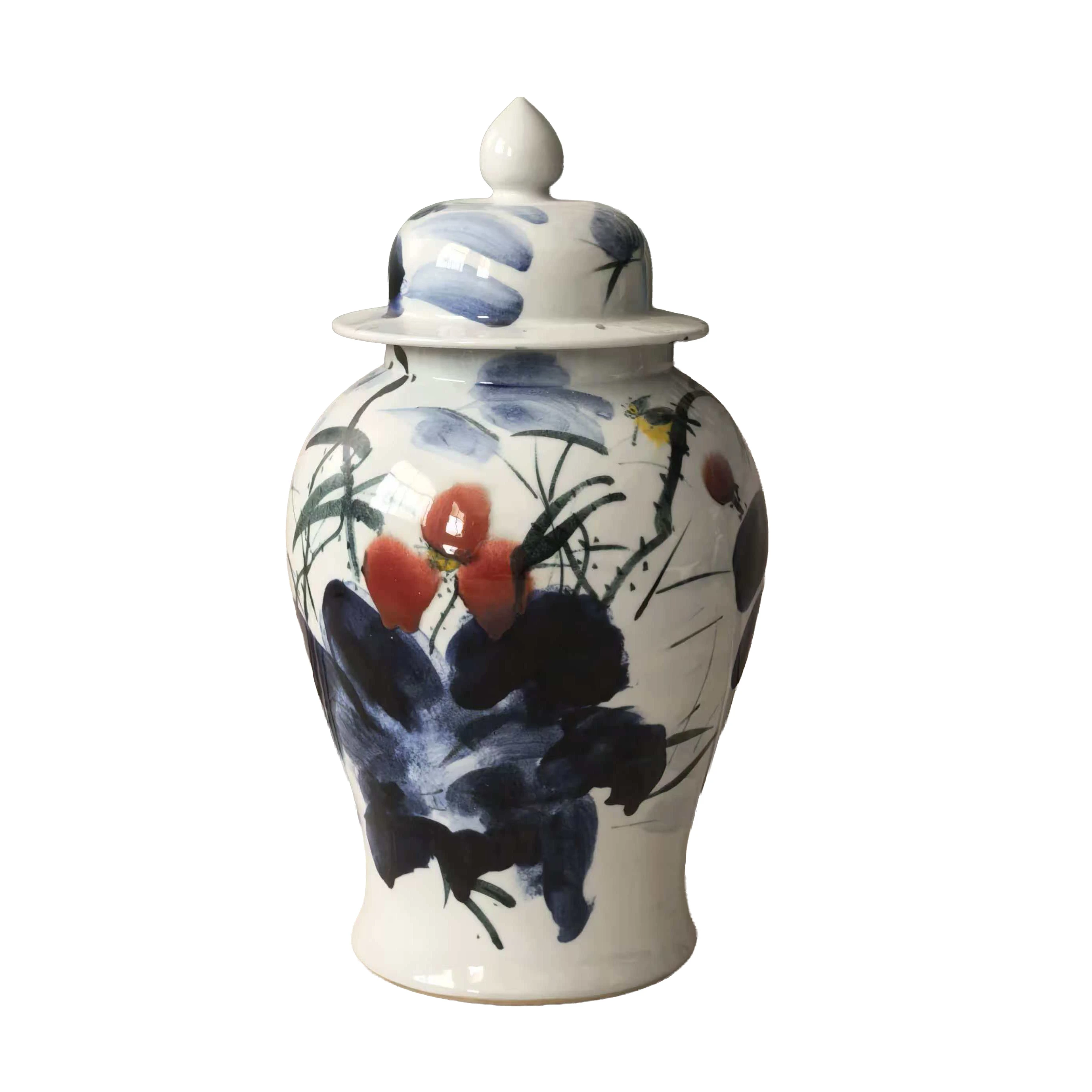 Serene Lotus Blossom Porcelain Temple Jar Large