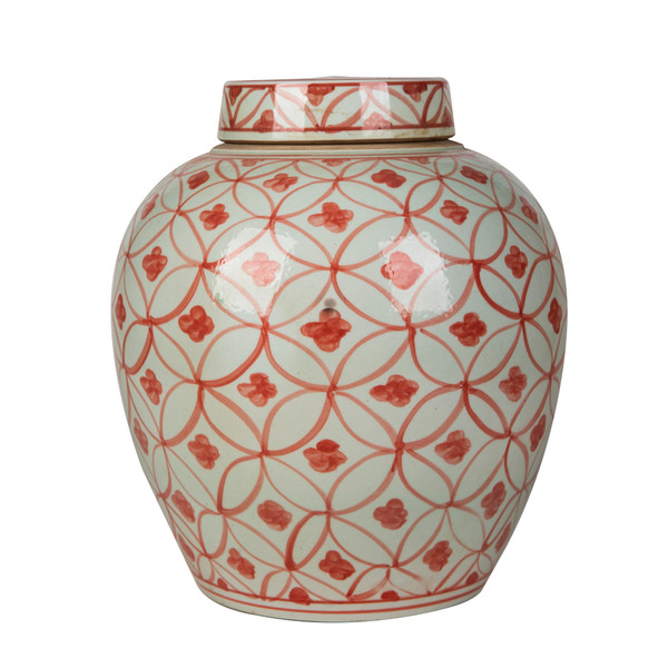 Coral Red Ming Jar Coin Motif - Legend Accents