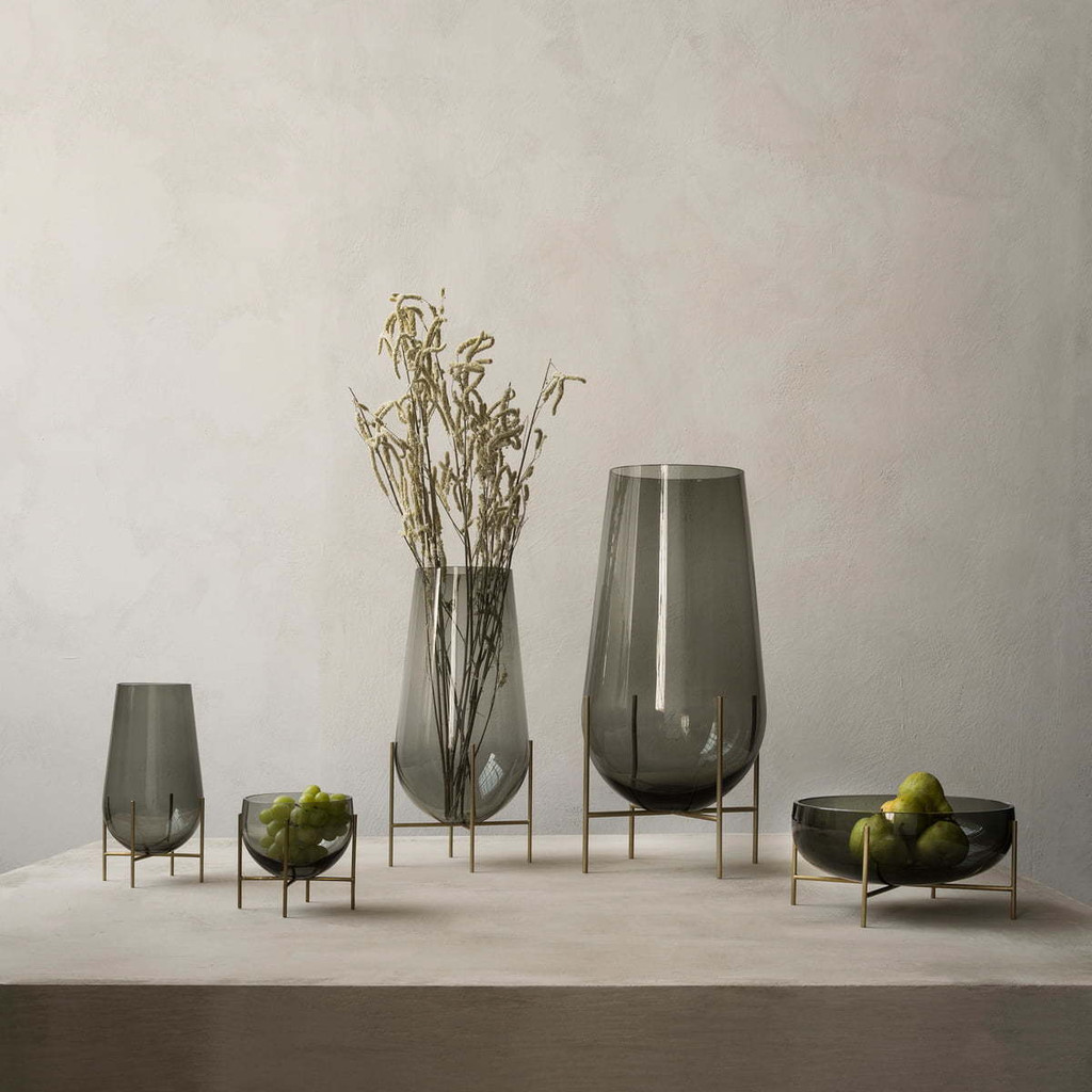 echasse vase grey glass with stand in 3 sizes modern tall blown glass