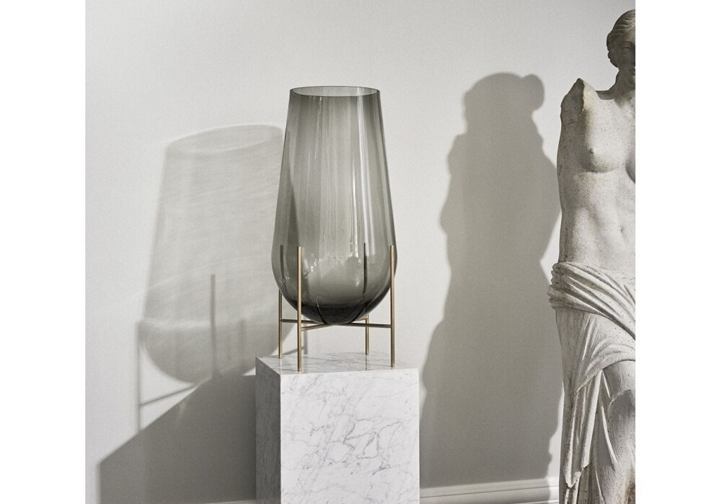 tall modern blown glass vase on gold stand echasse vase grey glass in 3 sizes