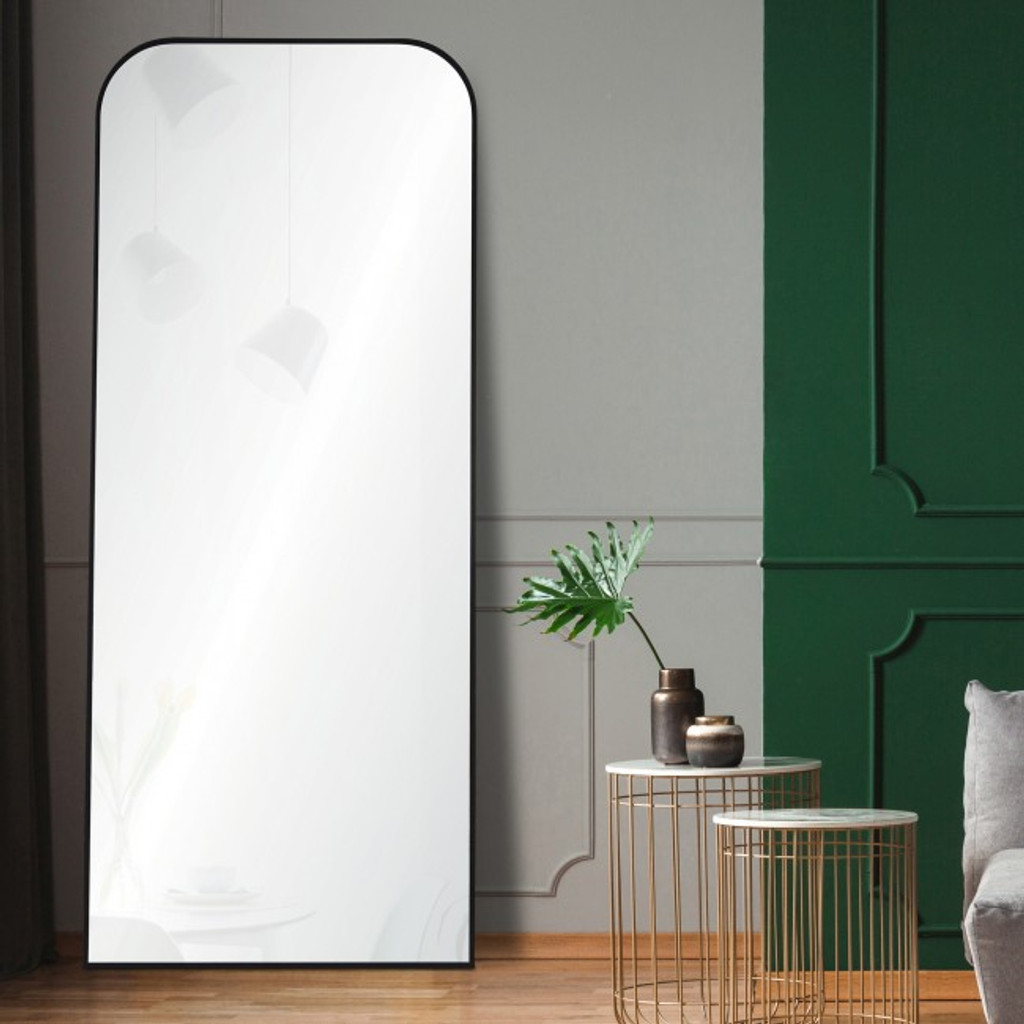 renwil mandret arch top modern leaner black metal rounded top mirror