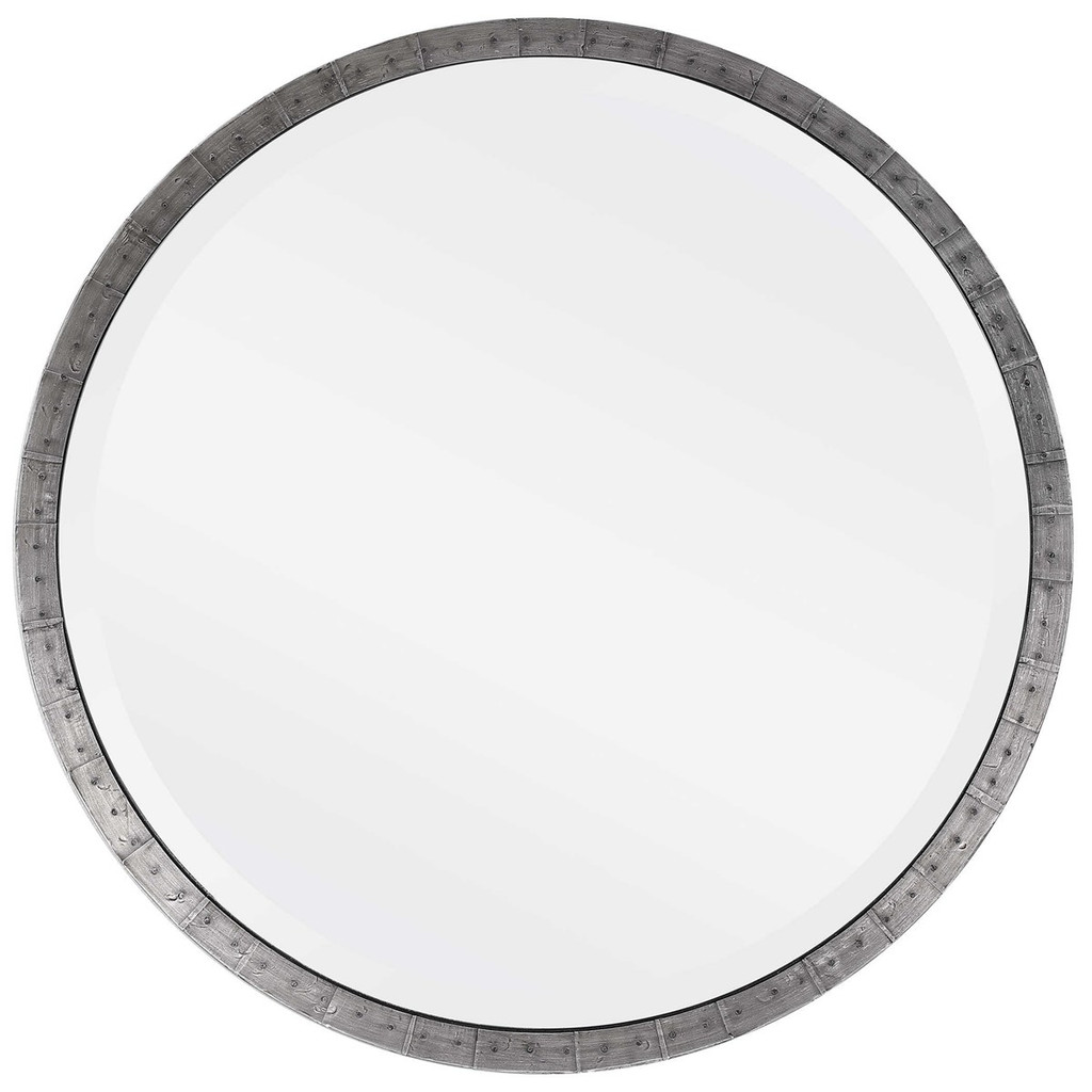 uttermost bartow steel grey industrial style rustic round wall mirror