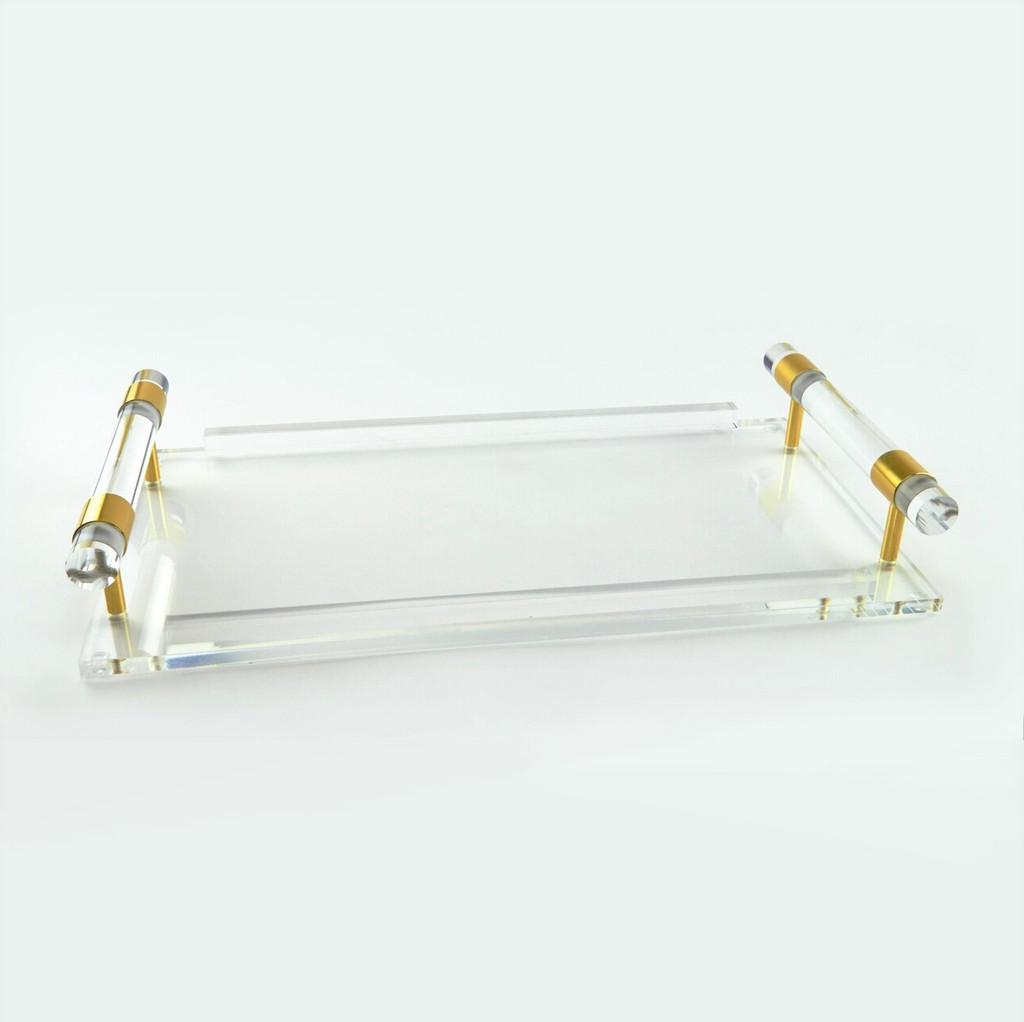 large lucite decorative acrylic clear serving tray with handles tizo
