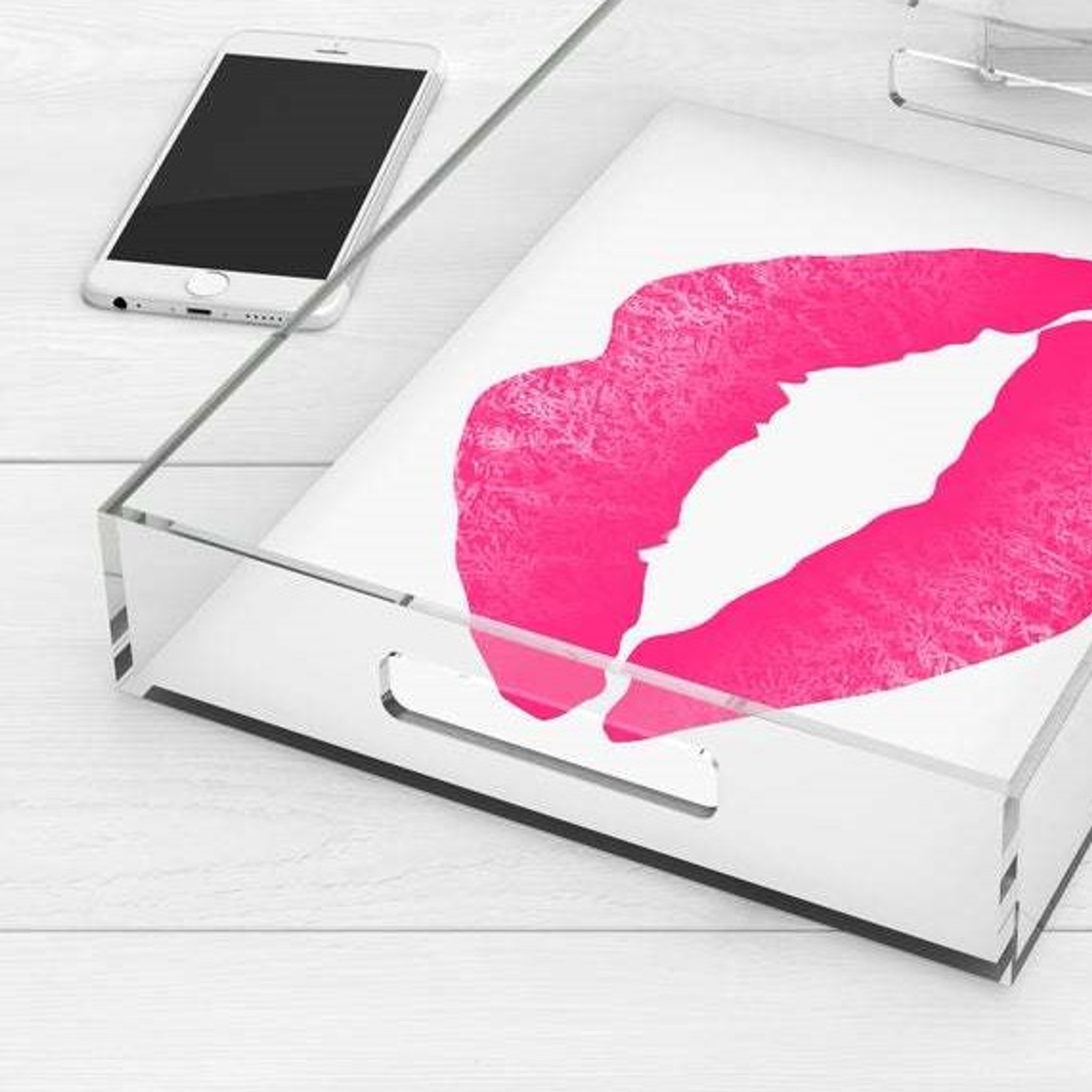 pink kiss lips kids teen lucite acrylic teen girls tray