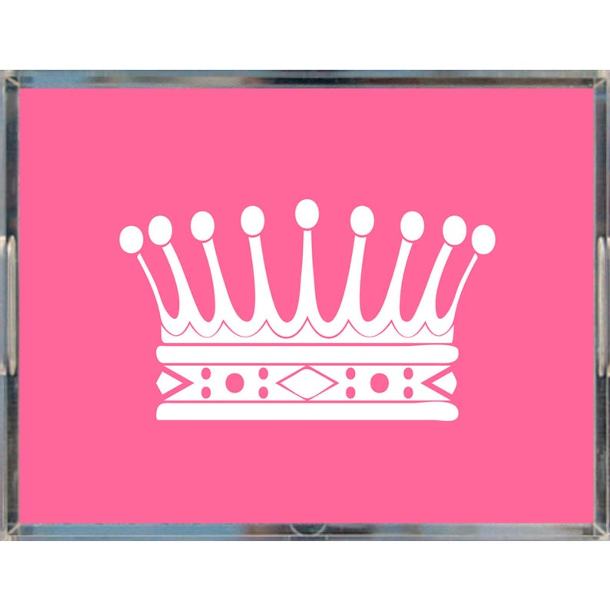large acrylic make up jewelry decorative tray princess crown hot pink blush handles lucite