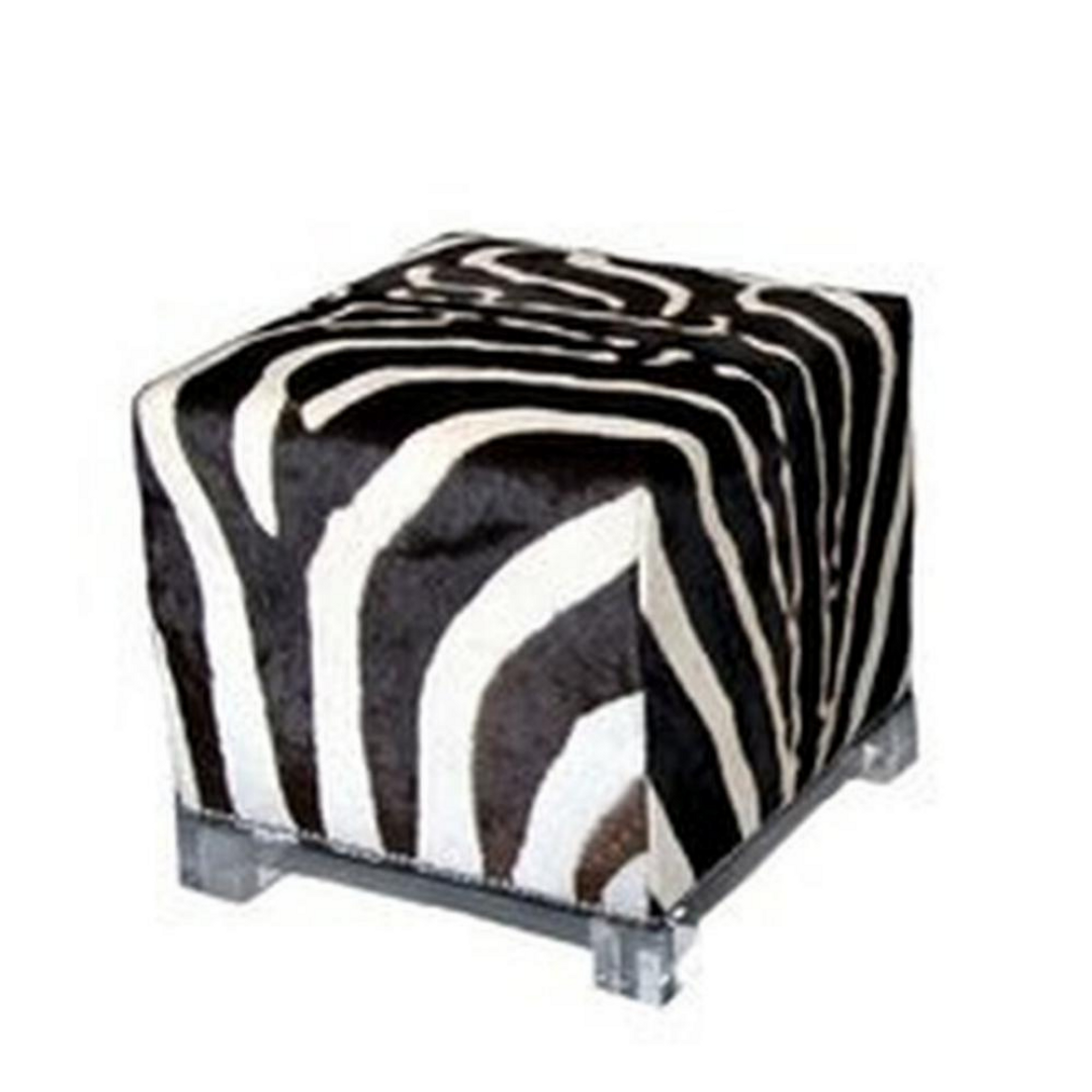 Zebra Pattern Cube Ottoman with Clear Lucite Base