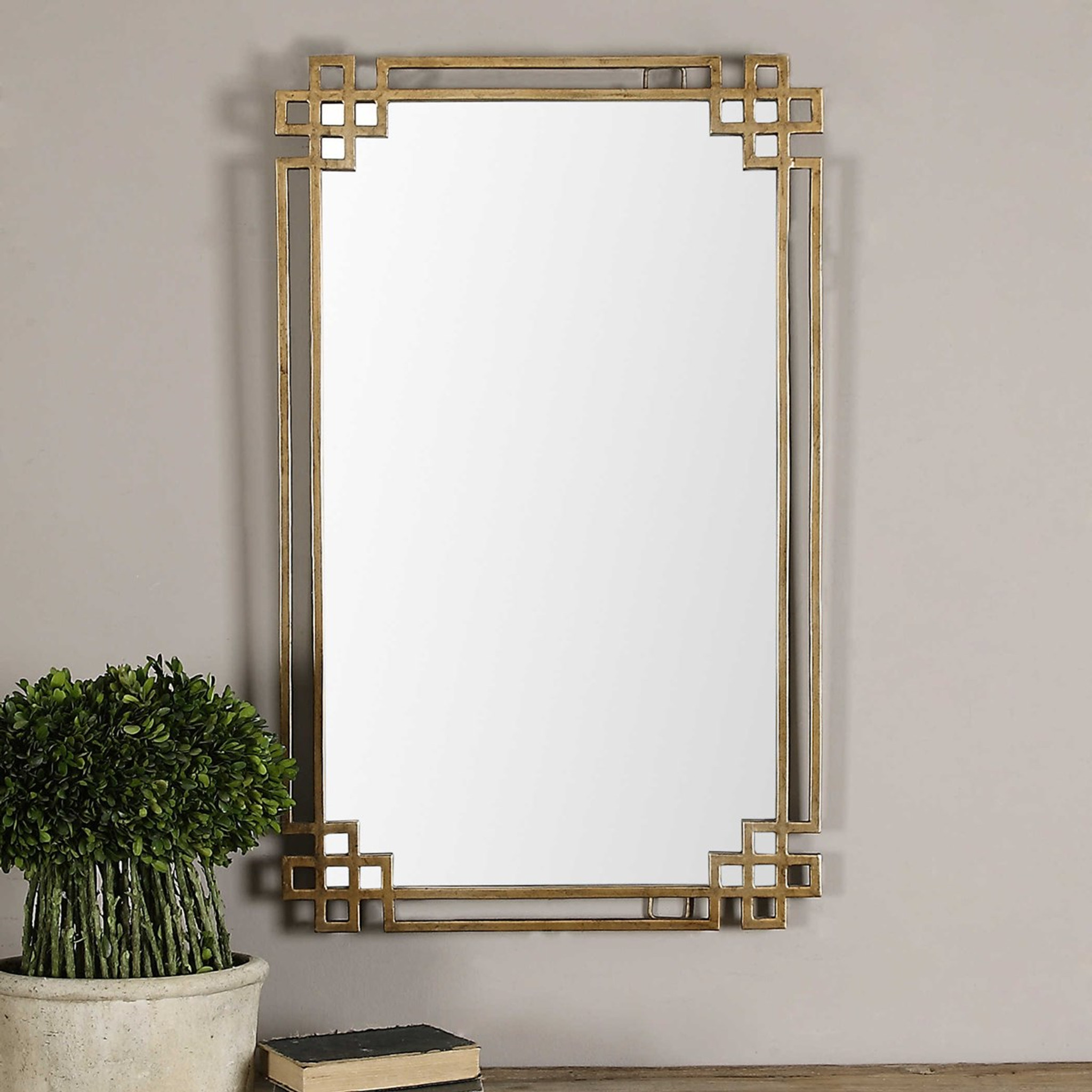 tall gold modern glam greek key motif decorative wall mirror devoll