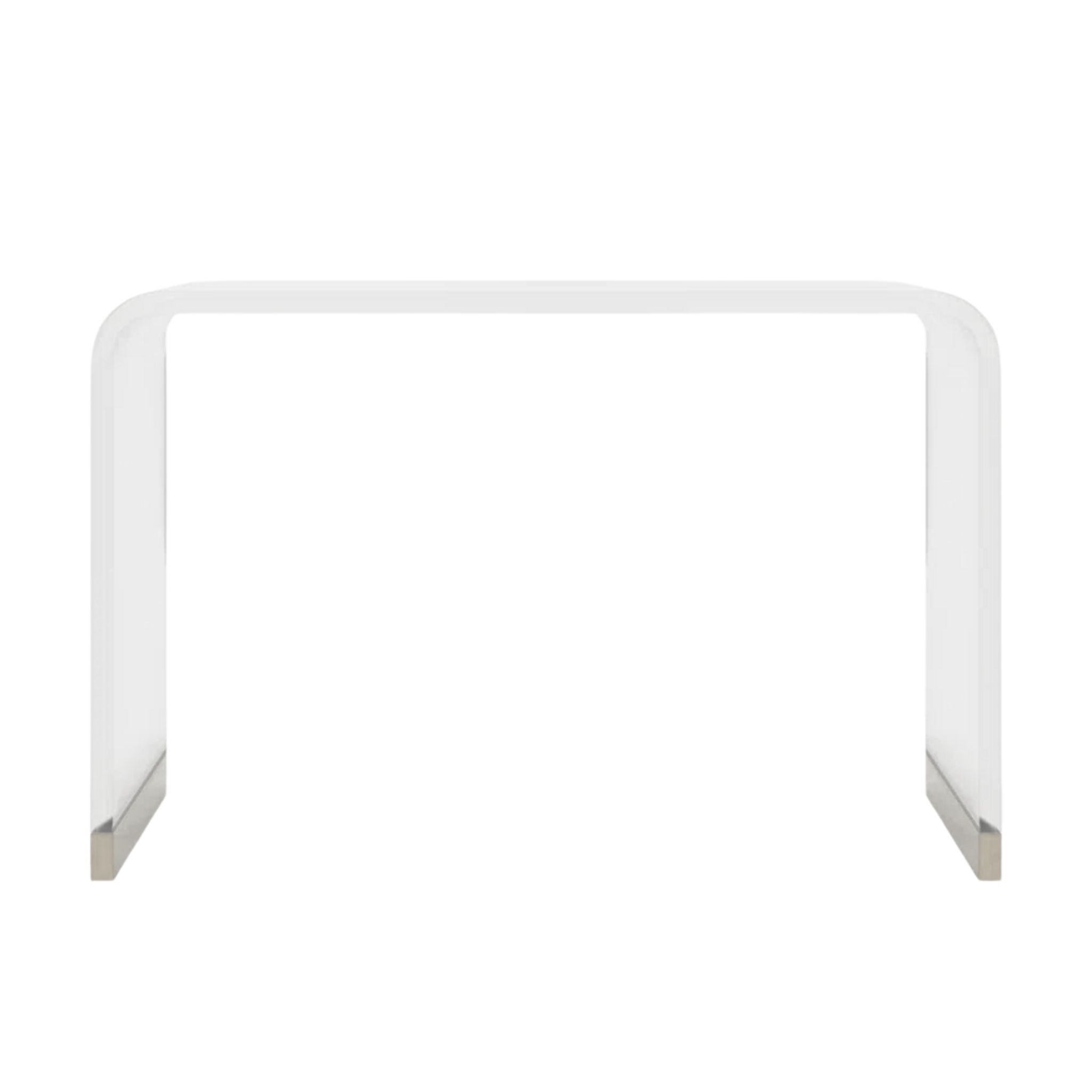 modern acrylic lucite waterfall console table Chelsea house nickel detail