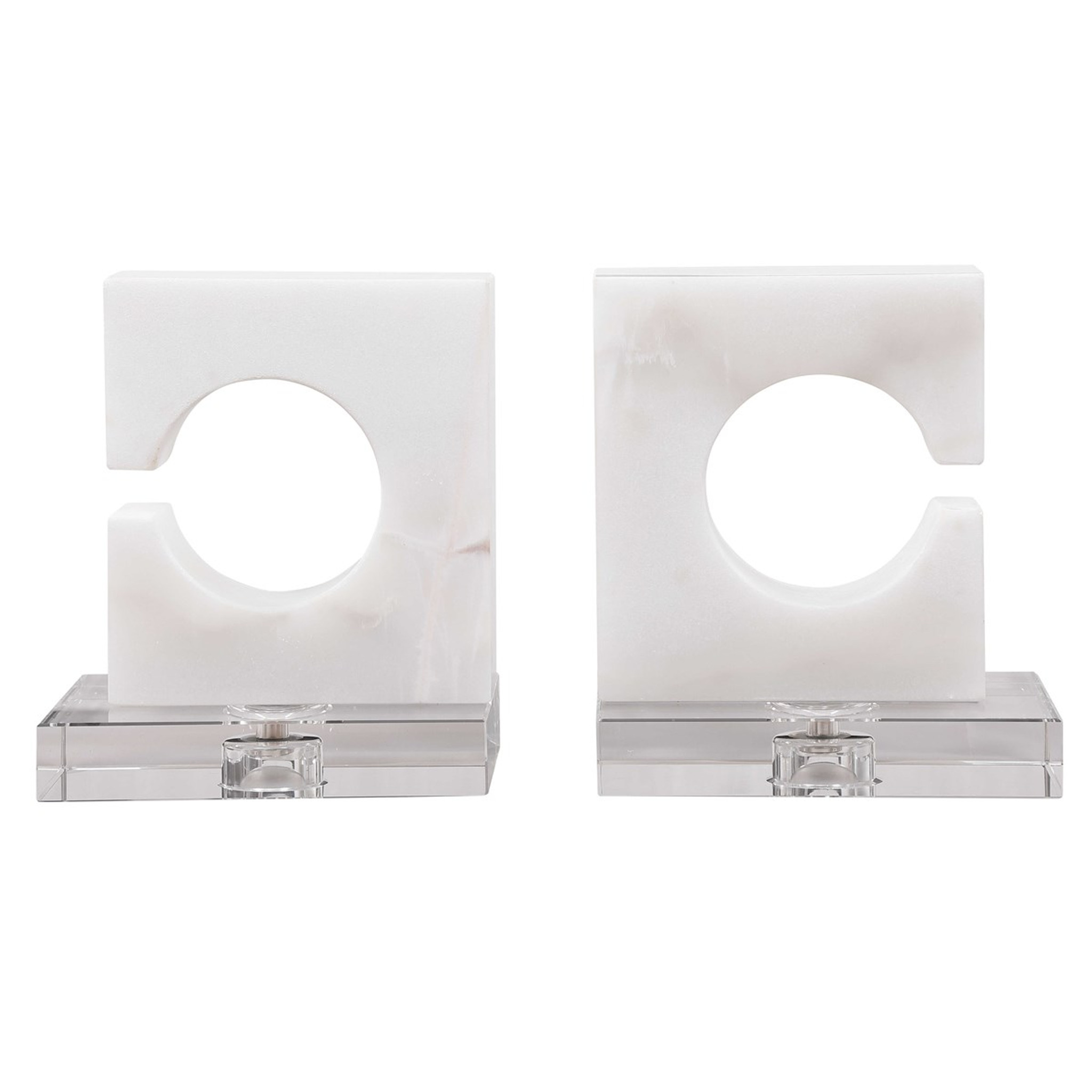 Clarin Bookends modern white marble glass crystal pair