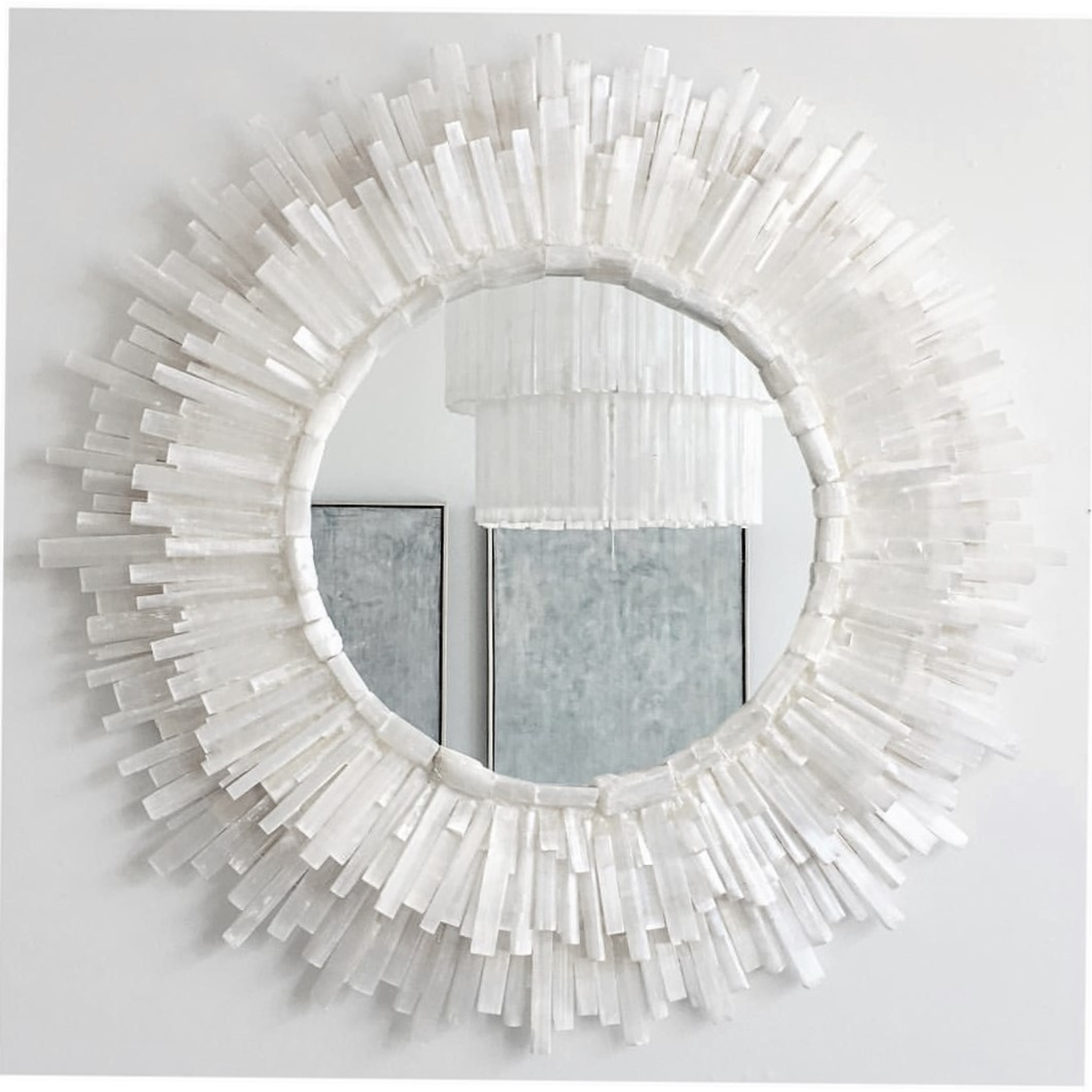 Selenite Crystal Round Starburst Mirror Clear Home Design