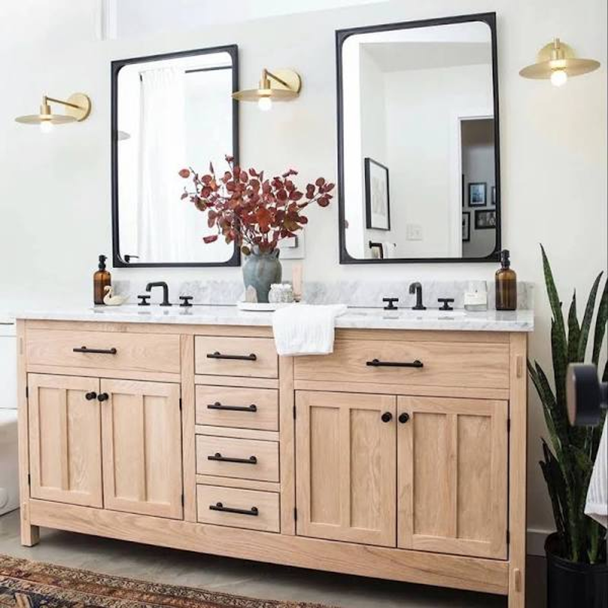 renwil sorella black wood rounded corners bathroom vanity mirror modern