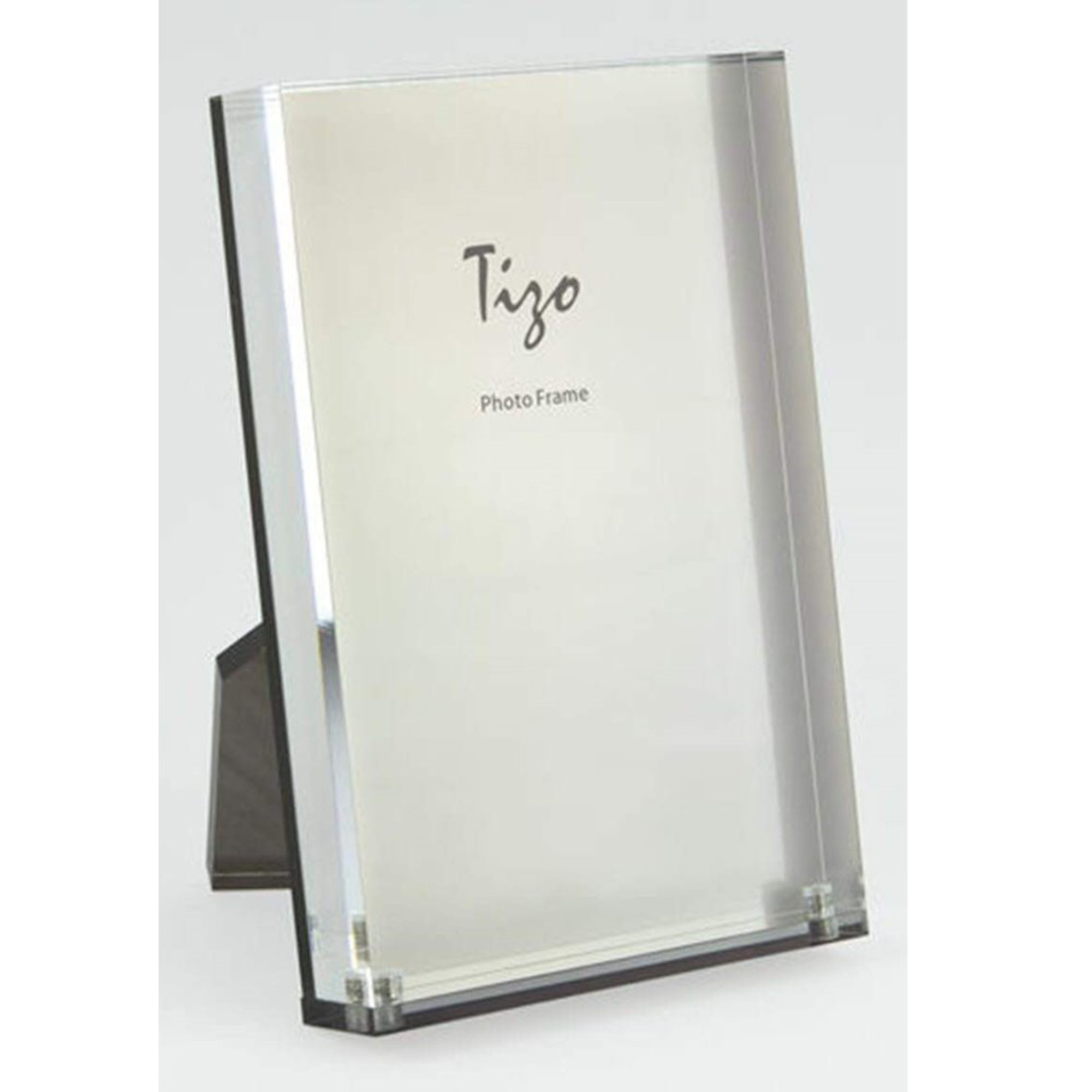 tizo designs clear lucite thick acrylic tabletop brushed metallic silver modern photo picture frame
