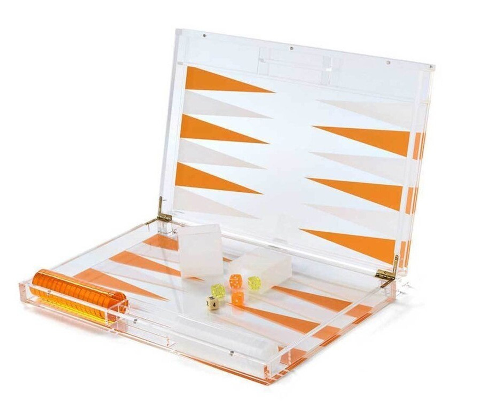 tizo color acrylic lucite backgammon game set orange