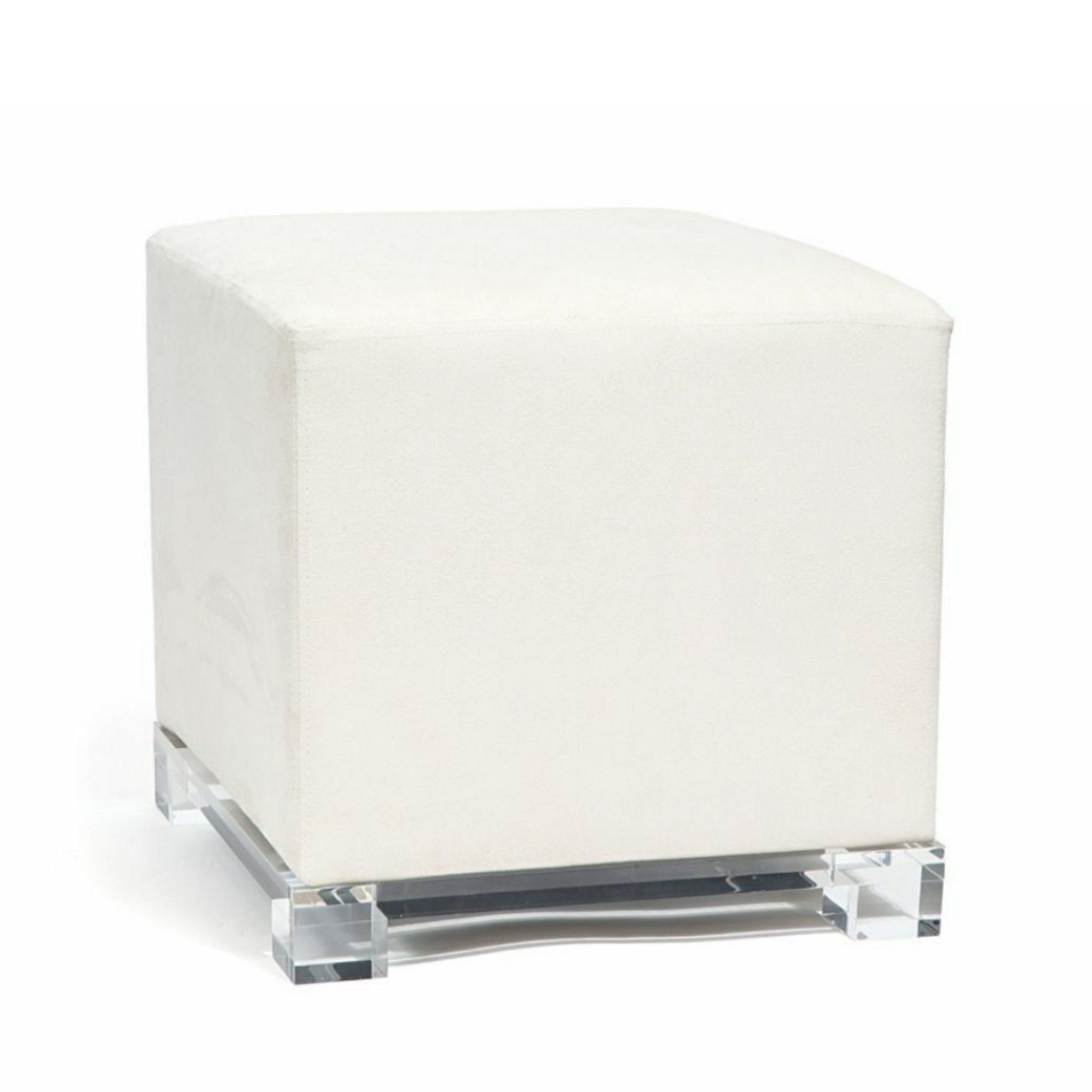Square Ultra Suede Ottoman/Stool with Lucite Base,