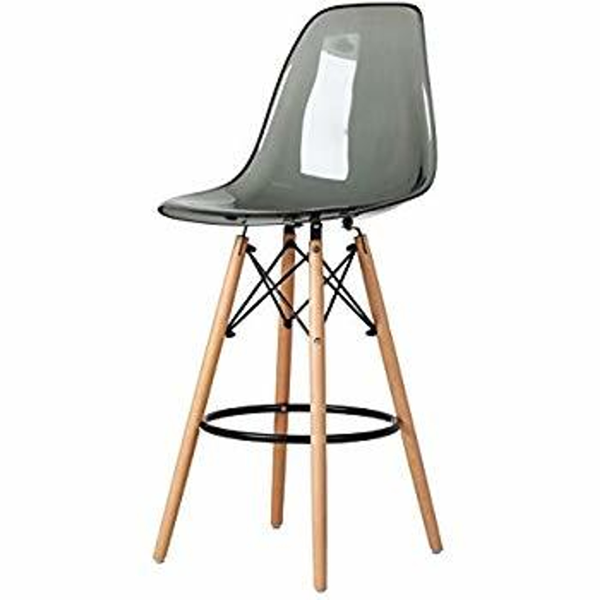 clear acrylic lucite grey eames counter stool replica with wood Eiffel legs