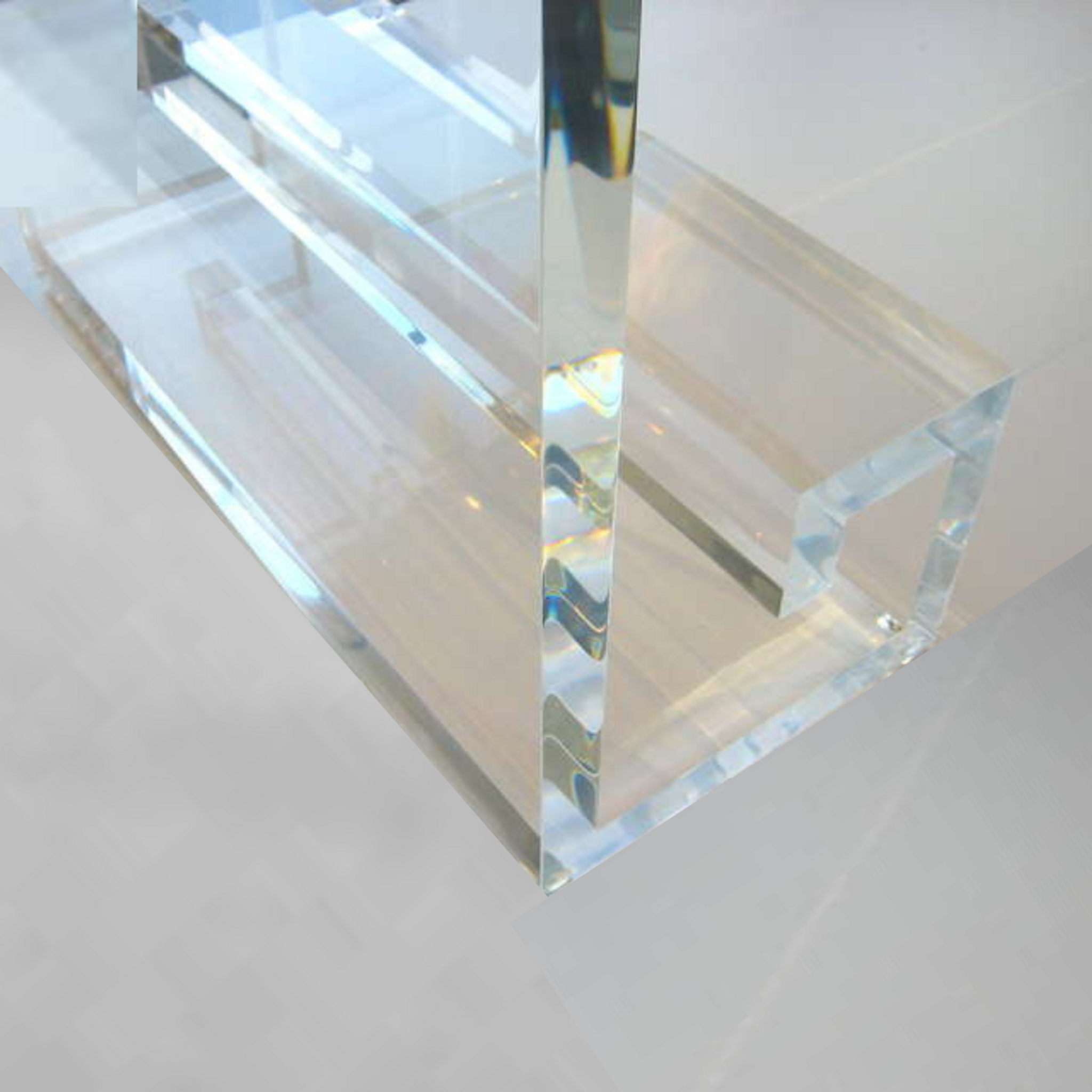 Thick Lucite Greek Key Leg Bench